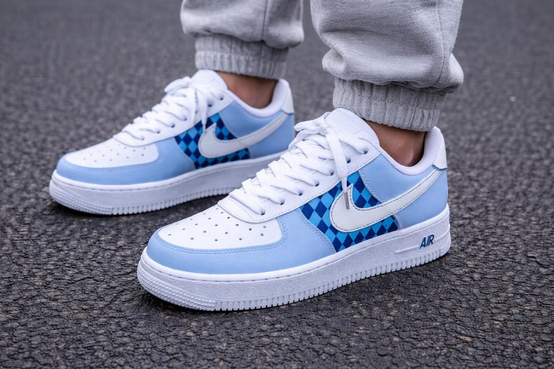 Custom Air Force 1 Baby Blue Sneakers | Light Blue AF1 Shoes | Hand ...