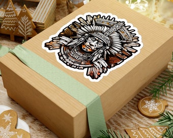 Aztec  stickers ( kiss-cut ) dark - Aztec Prince Warrior - Aztec Mexico - Mayan Warrior - Azteca - Mexican Xmas Gift - etiqueta engomada