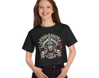 Aztec  women's heritage crop tee (for her) dark - Aztec Prince Warrior - Aztec Mexico - Mayan Warrior - Azteca - Reina Azteca