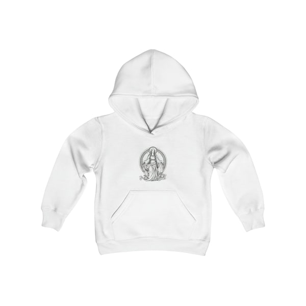 Hail Mother Mary Hand-Pocket Hoodie for Kids (Heavyblend) Light - Virgen Mary Hoody - Christian Gift - Religious Faith Christian Catholic