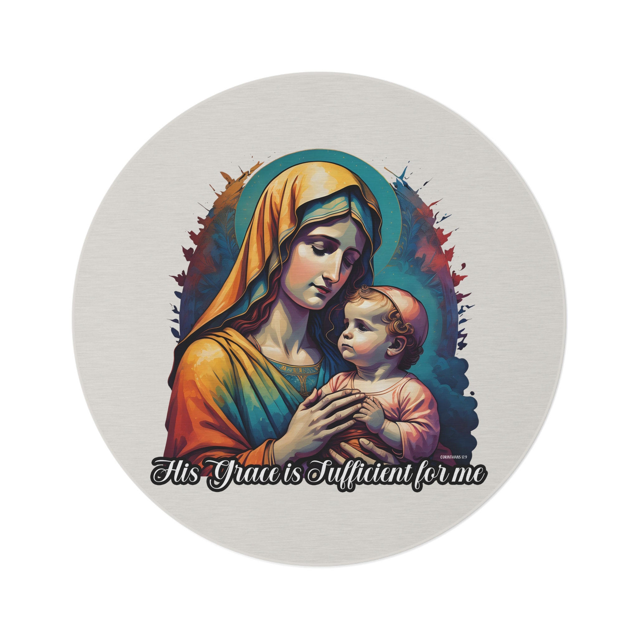 Bible Verse Mary & Jesus Round Rug for Floor Dark - Etsy