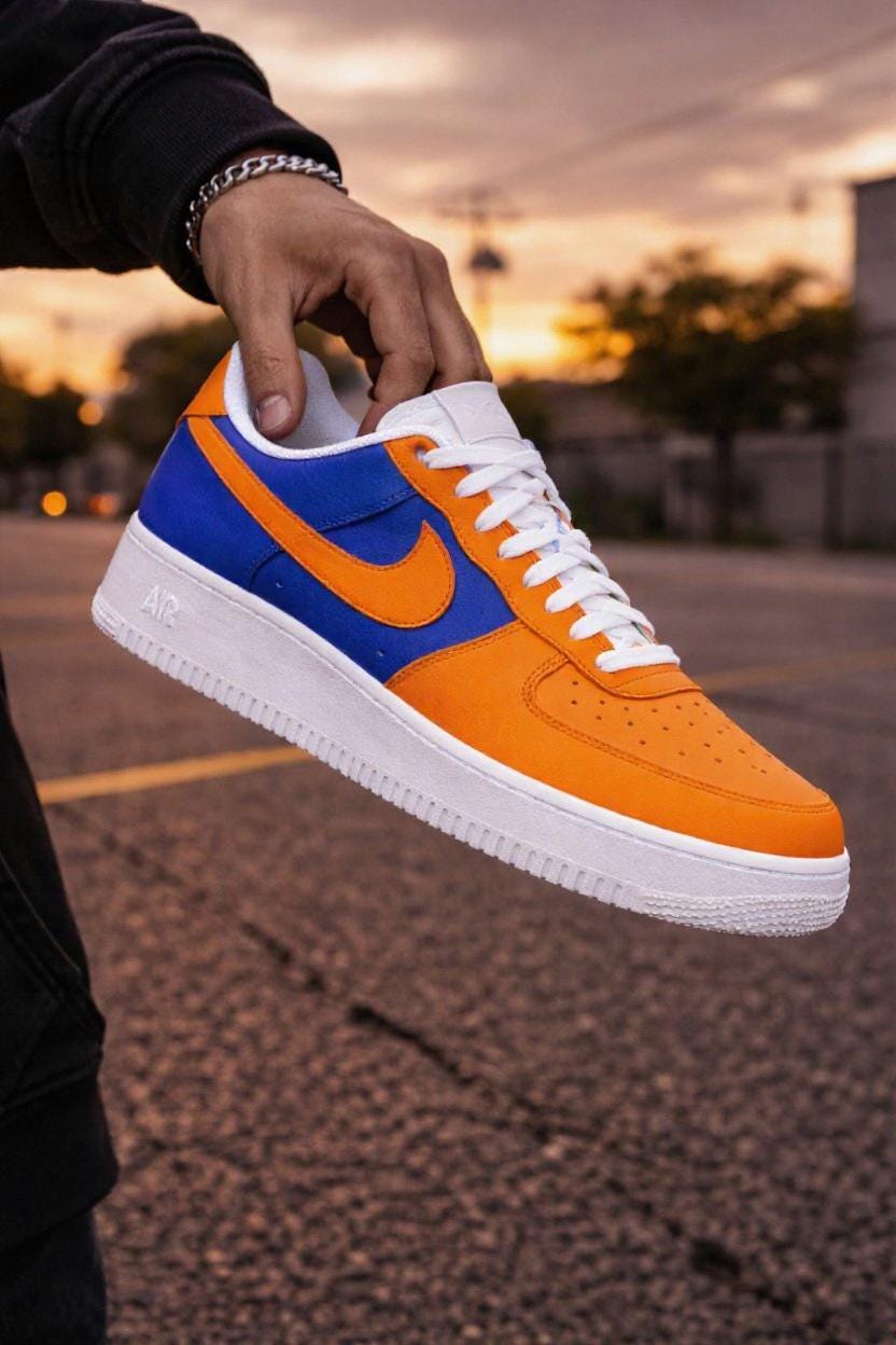 Orange and Blue Custom Air Force 1 Low Sneakers – Hand-painted Two