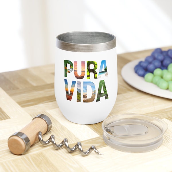 Pura vida wine tumbler dark - Costa Rica Art Design - Costa Rica Gift Souvenir Vacation - Tico Xmas Gift - Pure Life - Costa Rican Tumblr