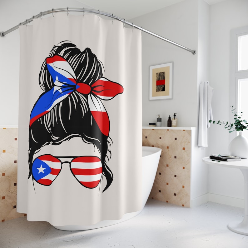 Puerto Rican Lady Flag Bun Shower Curtain Bathroom Etsy