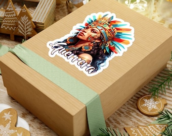 Aztec warrior stickers ( kiss-cut ) dark - Aztec Queen Warrior - Aztec Empire God - Azteca Princess - Mexican Xmas Gift - etiqueta engomada