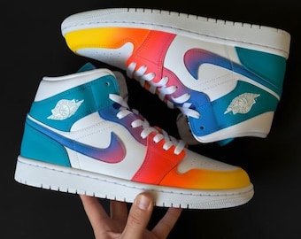 Custom Jordan 1s Rainbow Gradient Jordan 1 | Custom Jordan 1 Sneakers | Color Fade Jordans | Hand Painted Jordan 1s | Men’s Custom Jordans