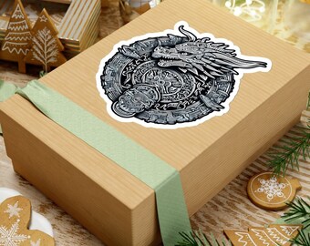 Ancient aztec dragon stickers ( kiss-cut ) dark - Aztec Symbol - Mayan Gods - Aztec Tribal Sign - Azteca - Mexican Xmas Gift - Regalo Latino