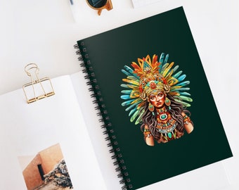 Aztec queen warrior spiral notebook dark - Aztec Empire Queen - Azteca Princess Mesoamerica - Mexican Xmas Gift - Mexican Christmas Gift