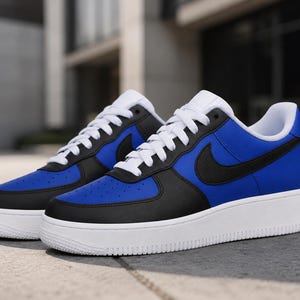 Zapatillas Air Force 1 personalizadas en azul y negro – Zapatillas AF1 personalizadas en azul real - Air Force 1 azules para hombre imagen 1
