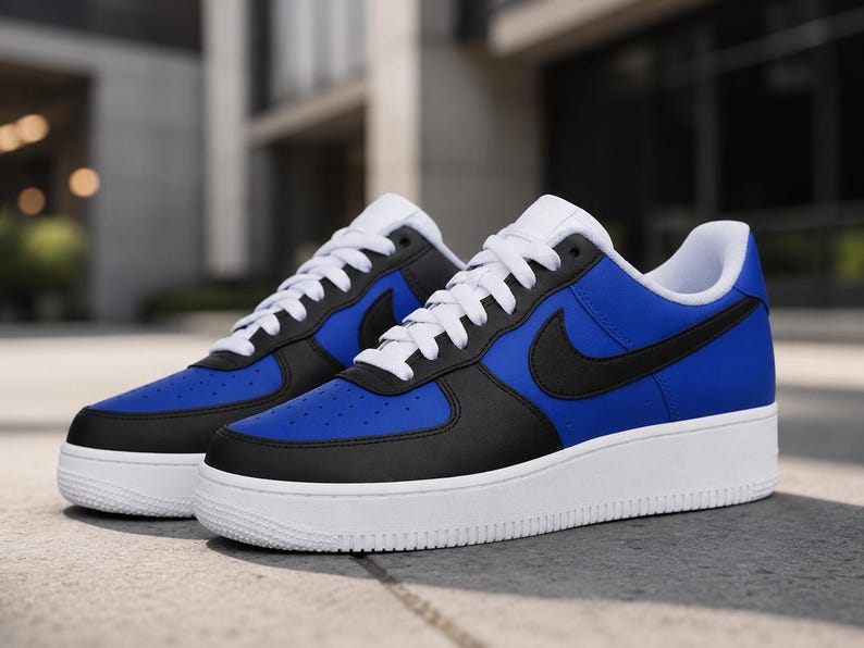 Zapatillas Air Force 1 personalizadas en azul y negro – Zapatillas AF1 personalizadas en azul real - Air Force 1 azules para hombre imagen 1