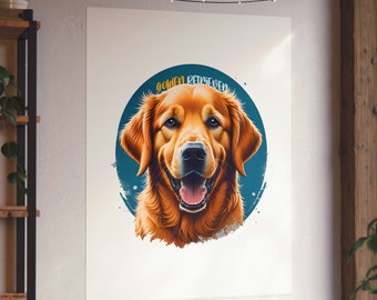 Golden retriever dog enhanced Poster Wall Art Decor - Retriever Puppy - Cute Golden Retriever Dog Art