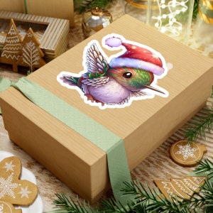 Hummingbird Christmas - Dreamy christmas bird stickers ( kiss-cut ) dark - Cute Xmas Bird - Christmas Art Decor Style - Papa Noel