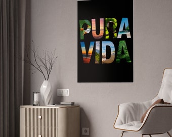 Póster Pura vida - Letrero decorativo de pared oscuro - Vibraciones costarricenses - Regalo de recuerdo de vacaciones en Costa Rica - Regalo de Navidad tico - Pura vida