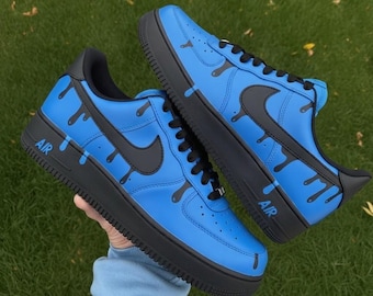 Custom Air Force 1s Blue & Black Super Drip Air Force 1 | Hand-Painted Premium Leather Sneakers | Custom Men's Blue Shoes Air Force 1s