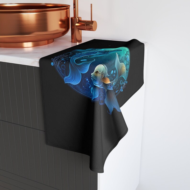 Pisces Zodiac Sign hand towel dark - Pisces Sign Art - Signo del Zodíaco de Piscis - Zodiac Xmas Gift - regalo zodiaco - toalla image 1