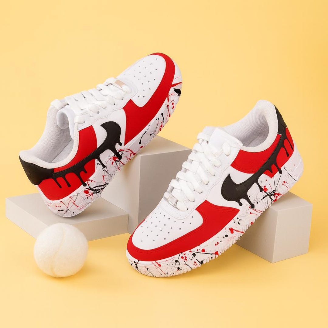 Air Force 1s Custom Red & Black Drip – Unique Hand Painted Nike AF1 ...