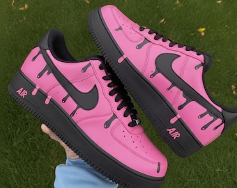 Custom Air Force 1s Super Drip Pink & Black Air Force 1 | Hand-Painted Custom Sneakers | Unique Streetwear Shoes | Custom Women's Pink Shoes