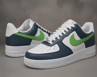 Custom Nike Air Force 1 Low Sneakers - Blue Air Force 1s - Navy Blue Air Force 1 - Hand Painted Nikes AF1 Lows Mens Navy Blue & Green