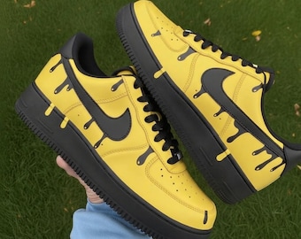 Custom Air Force 1s Drip Yellow & Black Premium| Hand-Painted Sneakers | Unique Streetwear Custom Men's Air Force 1s Drip Shoes