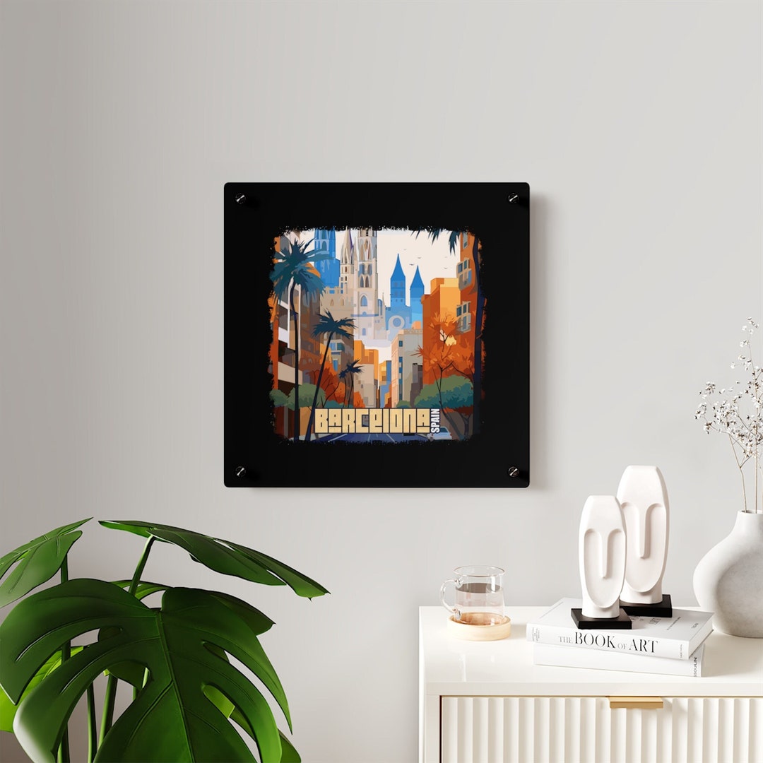 Picture of Barcelona Spain Acrylic Poster Wall Art Decor Sign Dark - Etsy