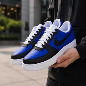 Zapatillas Air Force 1 personalizadas en azul y negro – Zapatillas AF1 personalizadas en azul real - Air Force 1 azules para hombre imagen 3