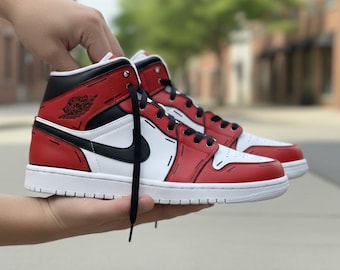 Custom Jordan 1 Chicago Red Black White | Hand Painted Jordan 1s | Custom Sneakers | Streetwear Shoes | One of a Kind Jordans