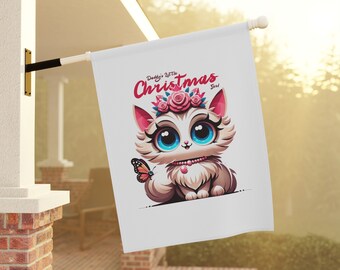 Daddy's little christmas girl kitty printed flags | house garden banners light - Xmas Kitten - Merry Christmas Kitten - Cat Xmas Gift