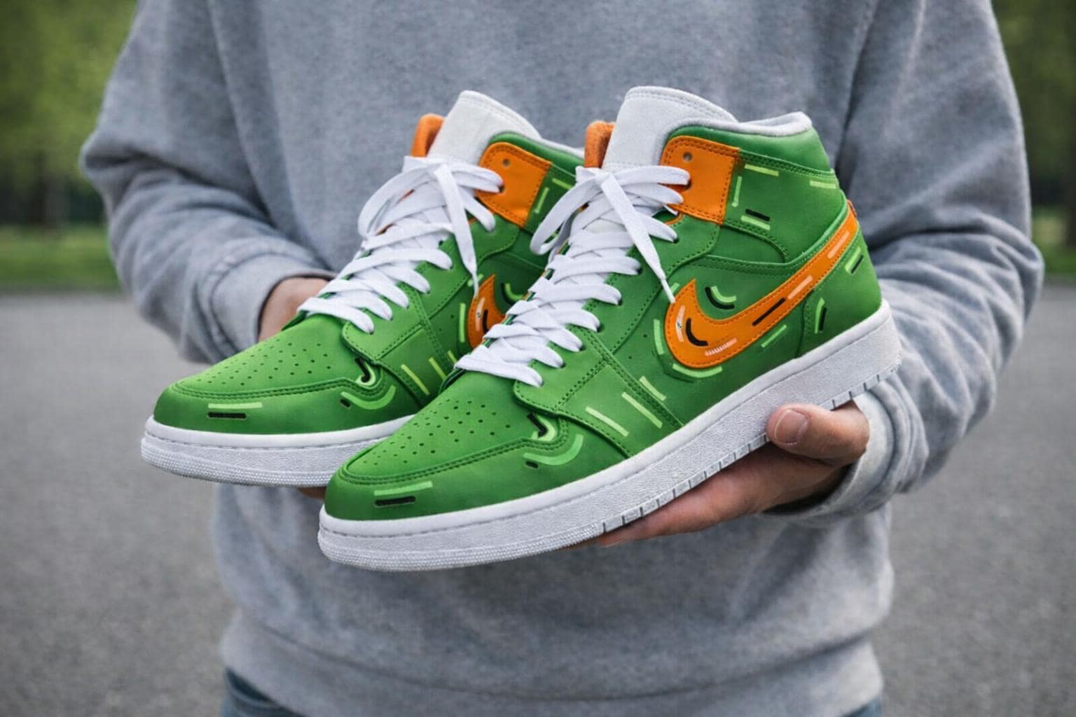 Jordan 1 Green and Orange - Custom Green & Orange Air Jordan 1 Mid