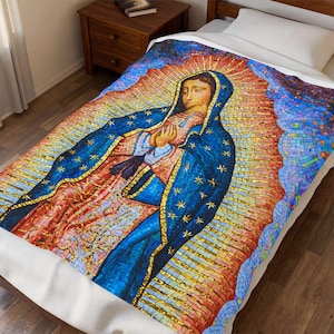 Our Lady of Guadalupe Blanket | Virgen de Guadalupe Catholic Gift | Plush Marian Throw