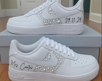 Custom Bridal Pearl Nike Air Force 1 Sneakers - Custom Wedding Shoes Womens Mens