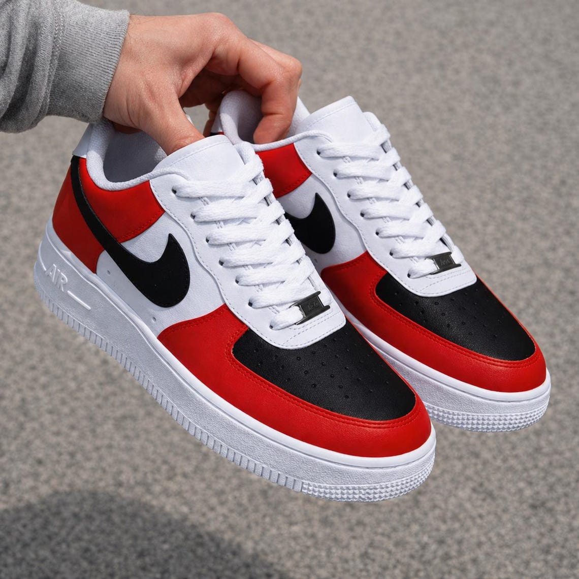 Custom Air Force 1 Red Black White – Handmade Custom AF1 Sneakers – Men ...