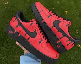 Custom Air Force 1 Red & Black Drip | Hand-Painted Premium Leather Sneakers | Custom Nike-Style Shoes | Gift for Sneakerheads