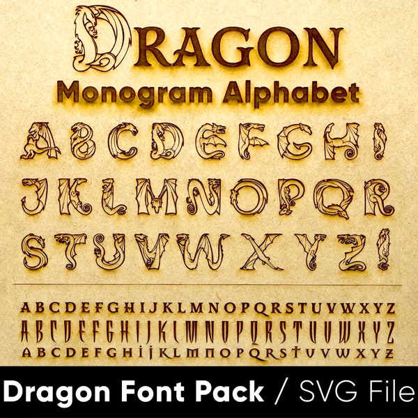 Dragon Font Pack - Dragon Monogrammed Alphabet - Laser Engrave Files - SVG+EPS+Ai - Glowforge Ready Files - Instant Download