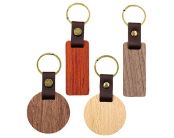 Premium Wood Keychain With Leather Jumper and Antique Brass Blank Flat