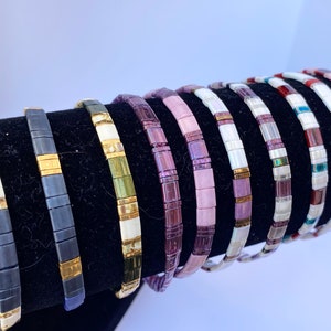 Miyuki Tila bracelet anklet boho Japanese glass tile stackable minimal
