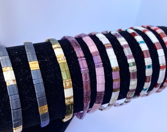 Miyuki Tila bracelet anklet boho Japanese glass tile stackable minimal