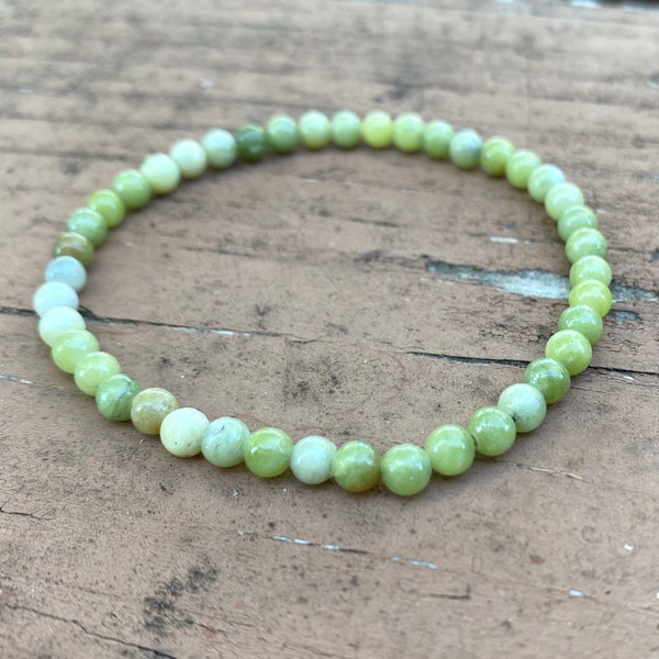 Chinese Jade Stretch Bracelet 4mm  - Luck - Peace - Gemstone Beaded - Crystal Bracelet thin stackable