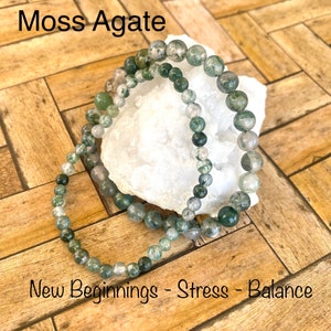 Moss Agate Stretch Bracelet 4mm - New Beginning - Gemstone Beaded - Bracelet Bracelet thin stackable Crystal
