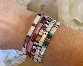 Miyuki Tila bracelet anklet boho Japanese glass tile stackable minimalist
