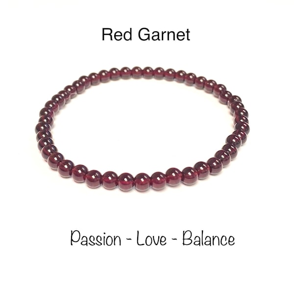 Red Garnet Stretch Bracelet 4mm  6mm- Love - balance - Gemstone Beaded - Bracelet thin stackable