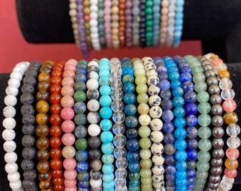 Natural Stone Stretch Bracelet 4mm  - Healing Gemstone Beaded - thin stackable USA