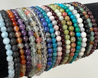 Natural Stone Stretch Bracelet 4mm  - Healing Gemstone Beaded - thin stackable USA