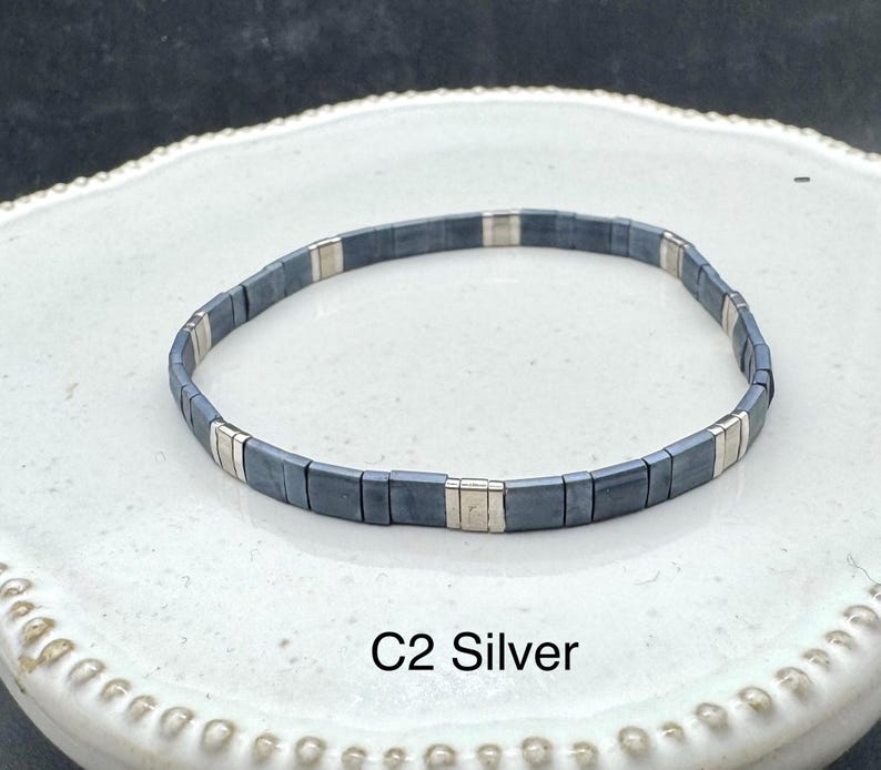Miyuki Tila bracelet anklet boho Japanese glass tile stackable minimalist image 6