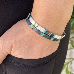 Miyuki Tila bracelet anklet boho Japanese glass tile stackable minimal