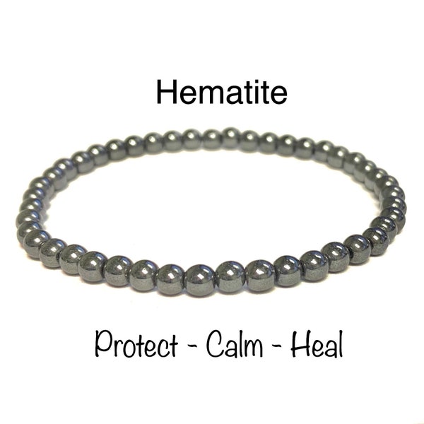 Hematite Stretch Bracelet 4mm - courage - heal -  Gemstone Beaded - Crystal Bracelet Natural stone thin stackable