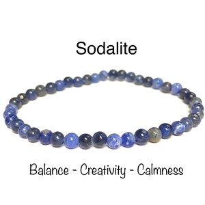 Sodalite Stretch Bracelet 4mm  - Calmness - Creativity - Gemstone Beaded - Crystal Bracelet Natural stone thin stackable