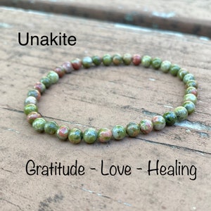 Unakite Stretch Bracelet 4mm  - Gratitude - Love - Gemstone Beaded - Bracelet Natural stone thin stackable