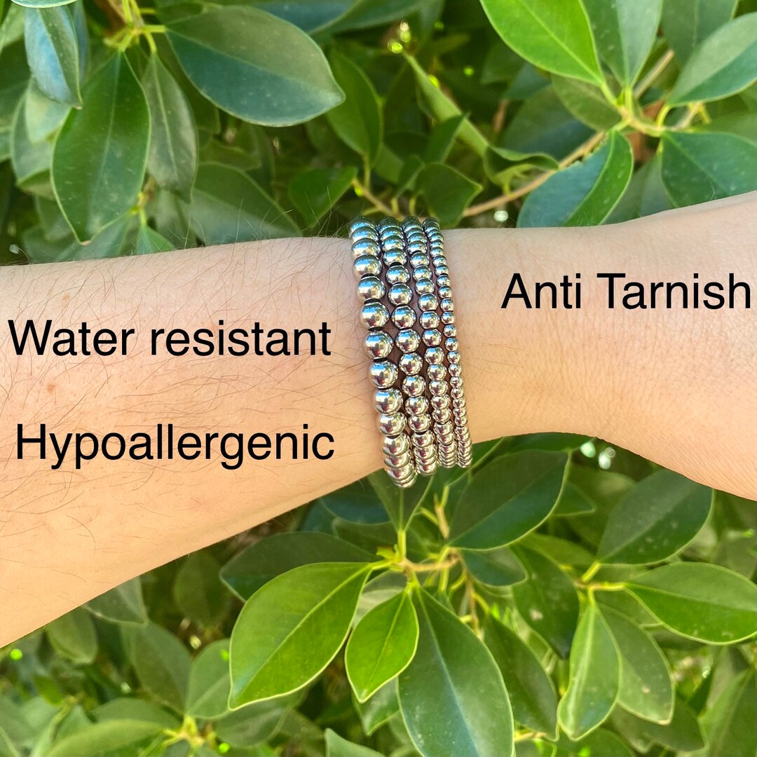 Silver Ball Bracelet Stainless Steel Water Resistant Nickel Free