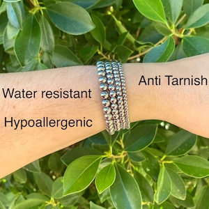 Silver Ball bracelet - Stainless Steel - Water Resistant Nickel Free Tarnish Free - Bracelet Set, Layering, Gift