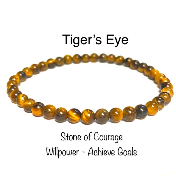 Tigers Eye Stretch Bracelet 4mm  - Willpower - courage - Confidence - Gemstone Beaded - Crystal Bracelet thin stackable